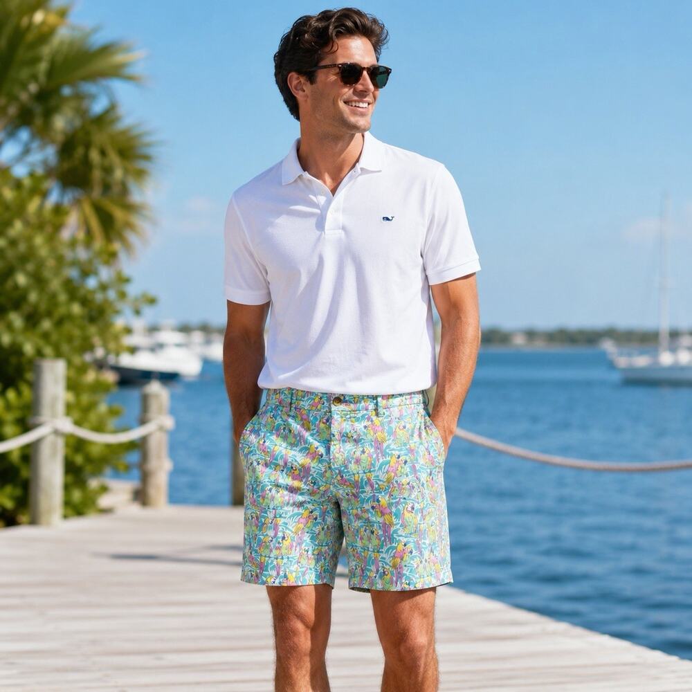 Vineyard Vines Breaker Mens Shorts 32 Parrot Print Tropical Island Preppy Golf